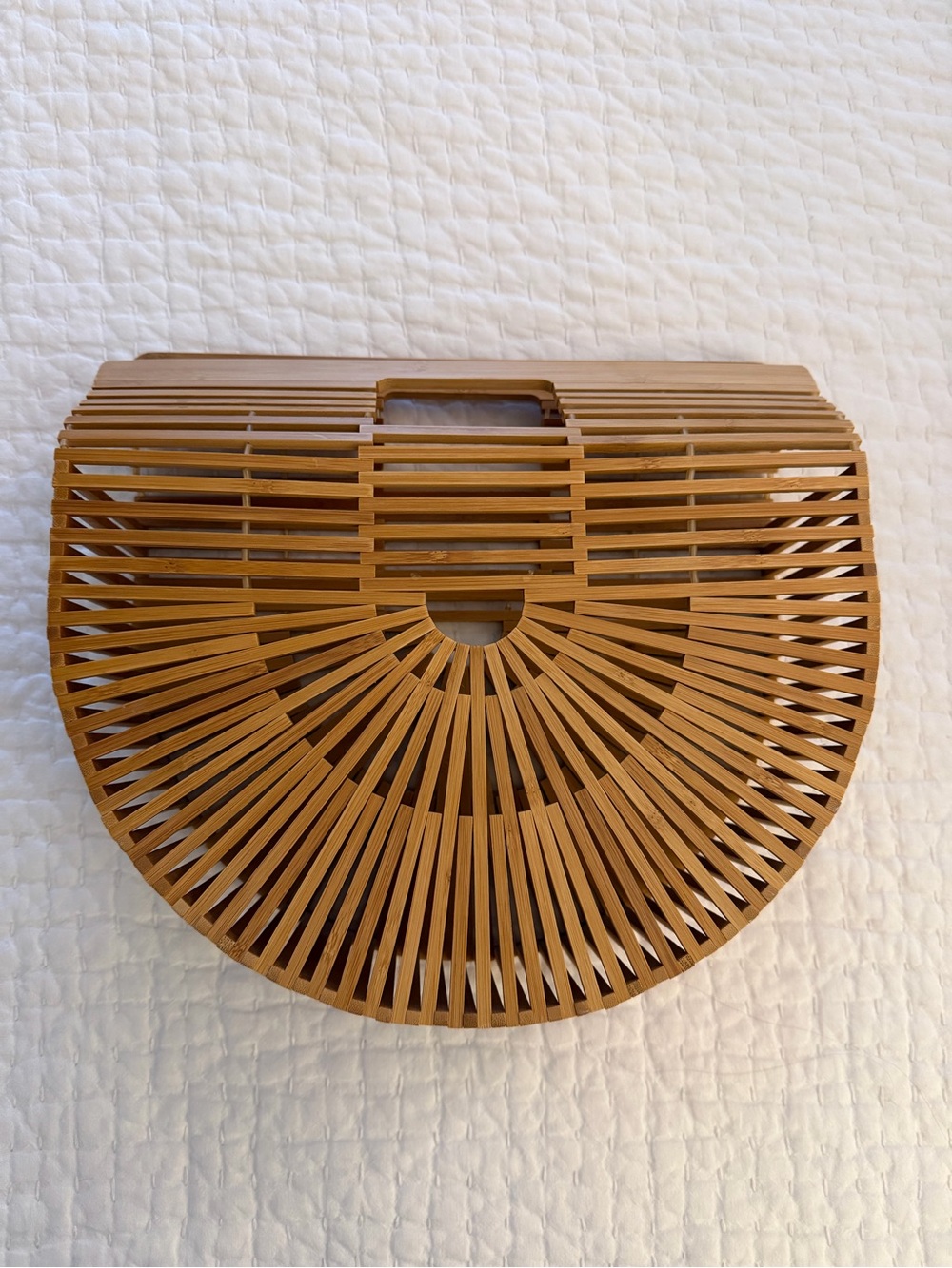 Arched Large Bamboo Slatted Handbag - Tan